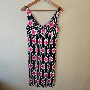 Diane von Furstenberg Fran Geometric Print Dress, Size 4 Pink Mod Sleeveless